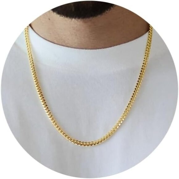Men Gold Plated Cuban Link  Stainless Steel Gold Chain Necklace Jewelry - Picture 1 of 6
